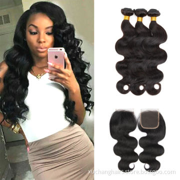 10-30"Brazilian Body Wave Hair Bundles with Closure